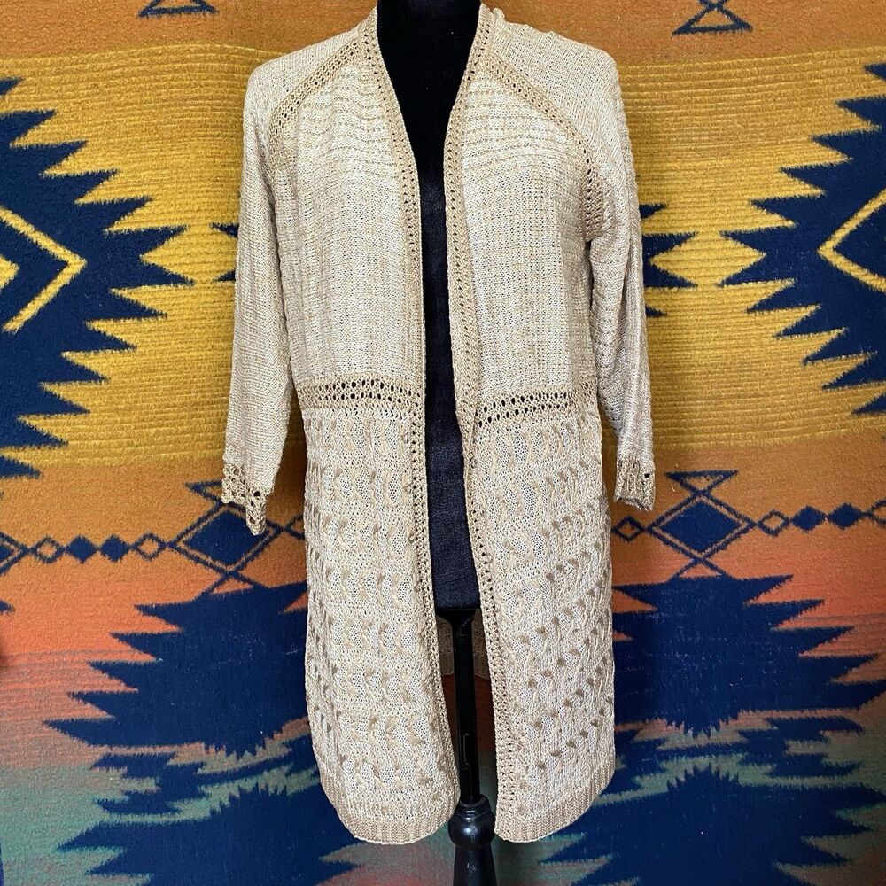 NWT Bob Timberlake Tapioca Crochet Knit Open Cardigan. Size Medium. Boho. Summer